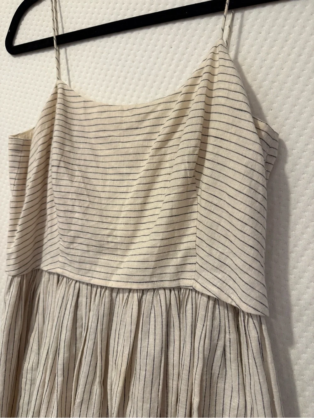 Striped Spaghetti Strap linen blend sundress Dress in Beige and black size 4